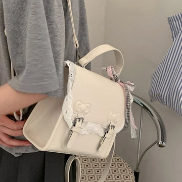 Qfdian Korean Kawaii Lace Fashion Handbags Women All Match Sweet Mini Backpacks Y2k Aesthetic Casual Simple Schoolbags Trendy Preppy